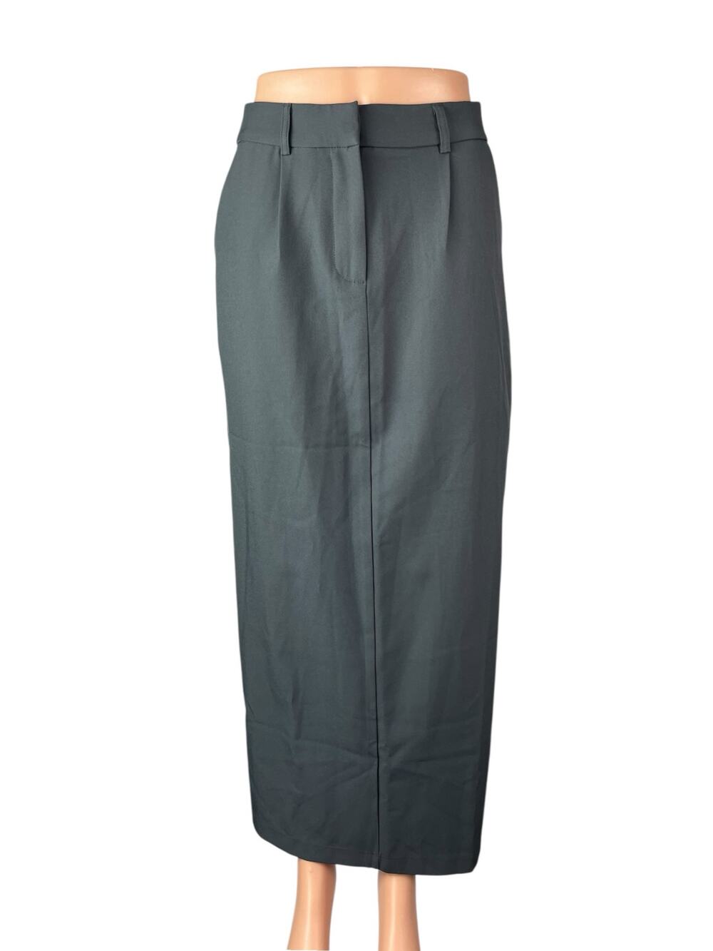 Princess Polly Women's Dark Gray High Waisted Slit Pleated Pencil Midi Skirt 4